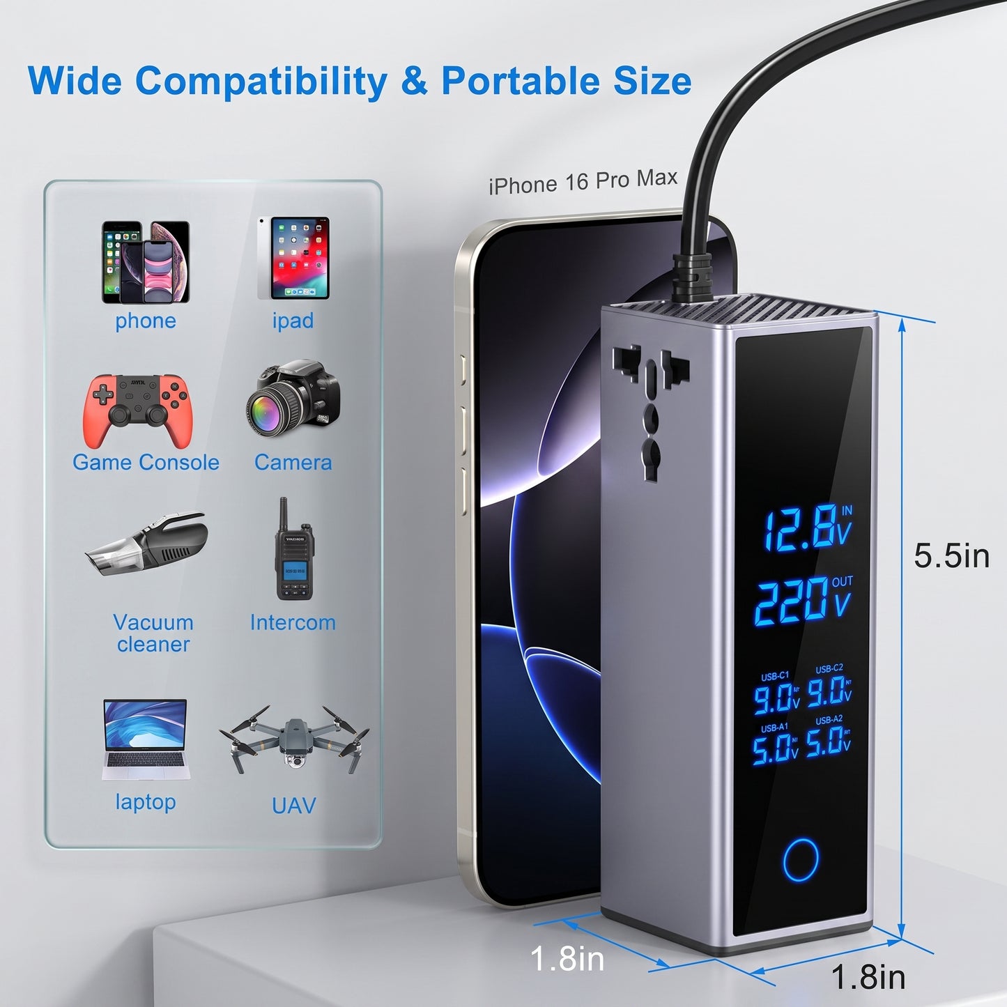 300W Car Power Inverter – Dual - Type-C & USB