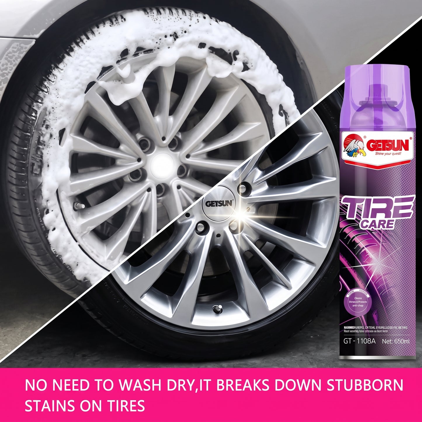 Tire Shine & Brightener Spray – Deep Gloss, UV Protection & Long-Lasting Care | 650ml