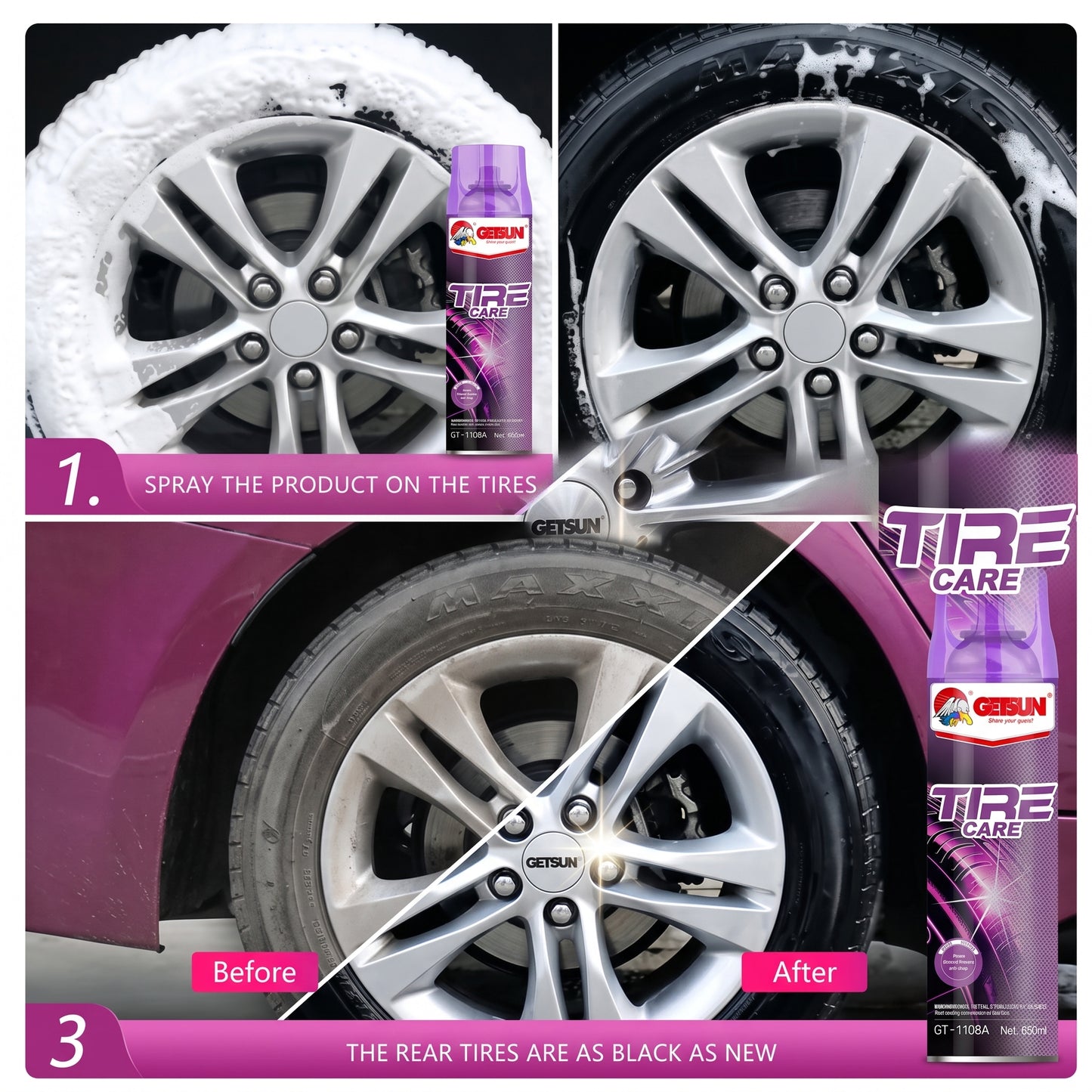 Tire Shine & Brightener Spray – Deep Gloss, UV Protection & Long-Lasting Care | 650ml
