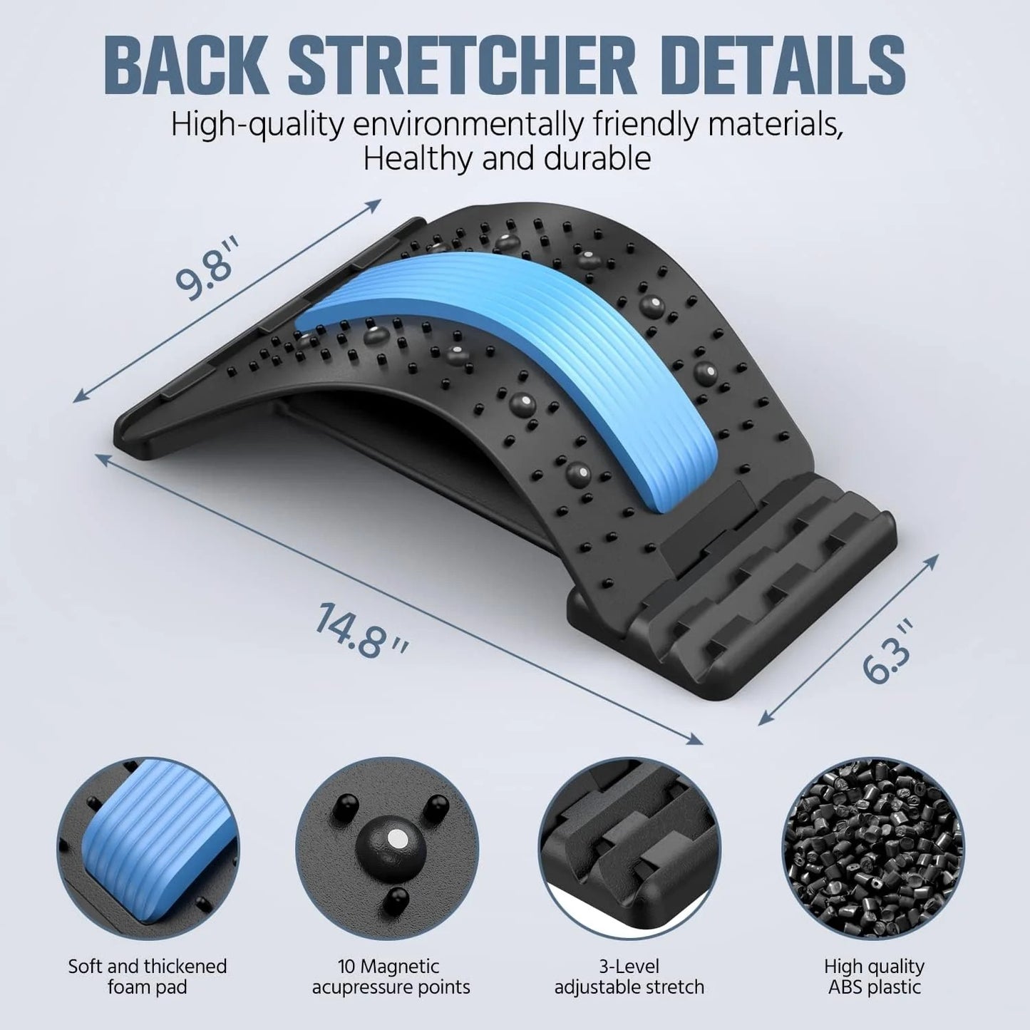 Adjustable Back Stretcher – 98 Massage Points, Magnetic Acupuncture & Lumbar Pain Relief